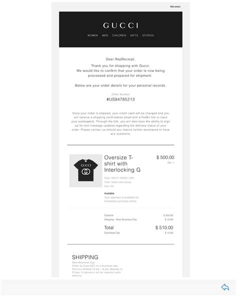 check gucci order|Gucci online receipt.